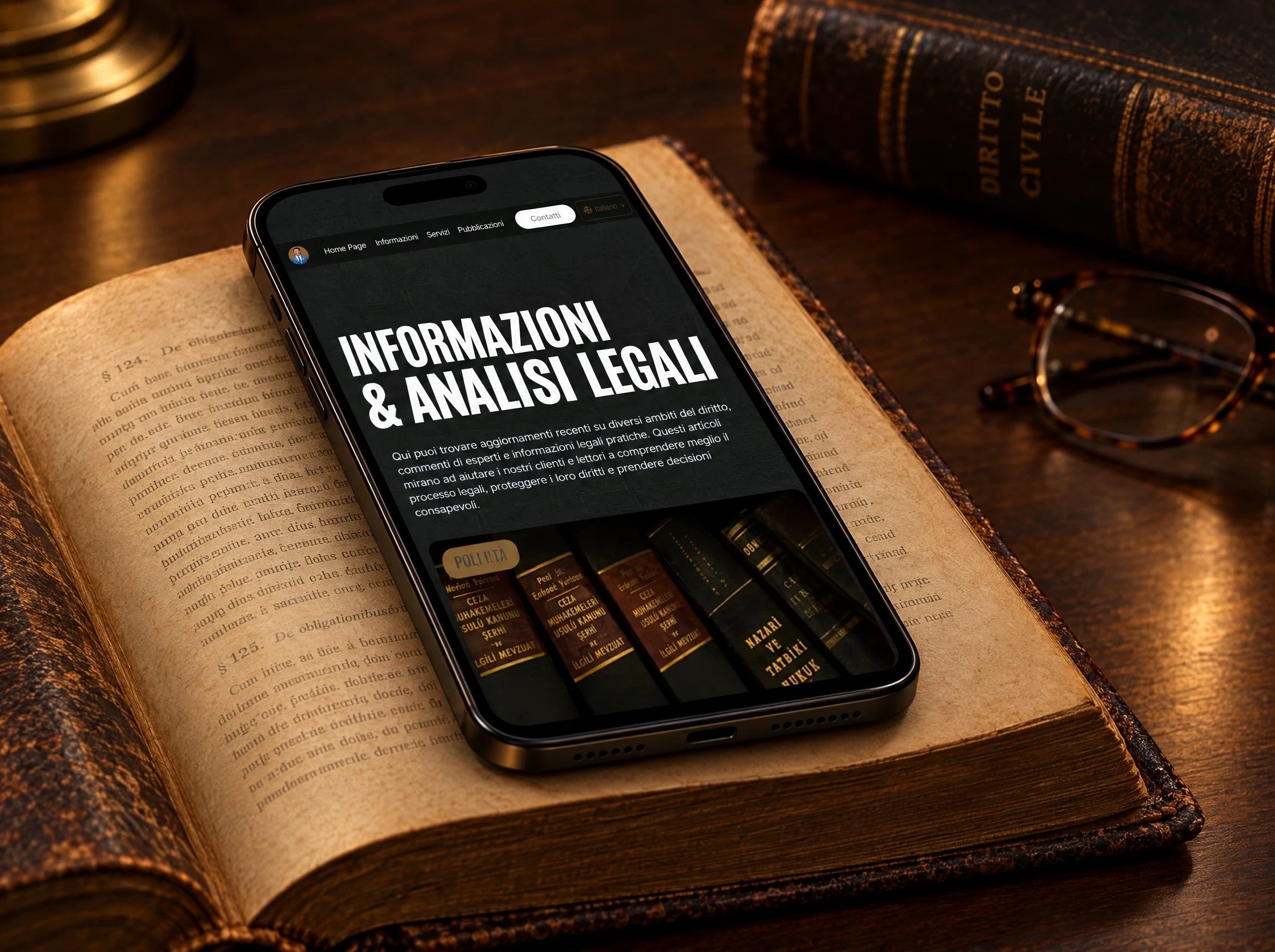 Hakan Eller Law Firm Italian legal publications page displayed on a mobile device.