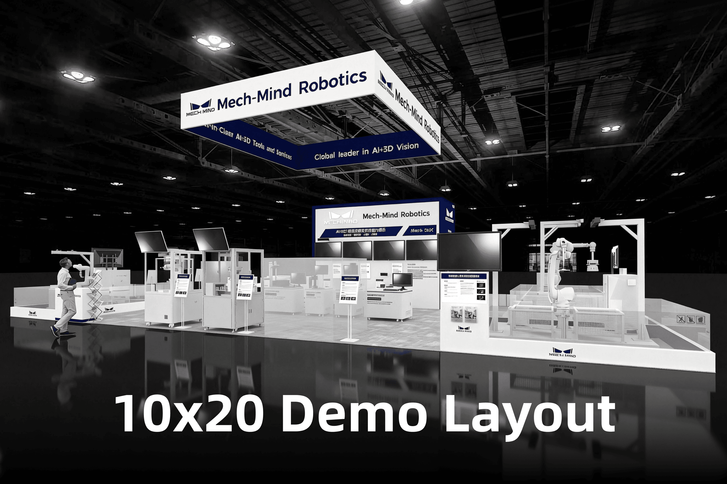 Chicago trade show booth 10x20 layout with product demo counters and branded graphics