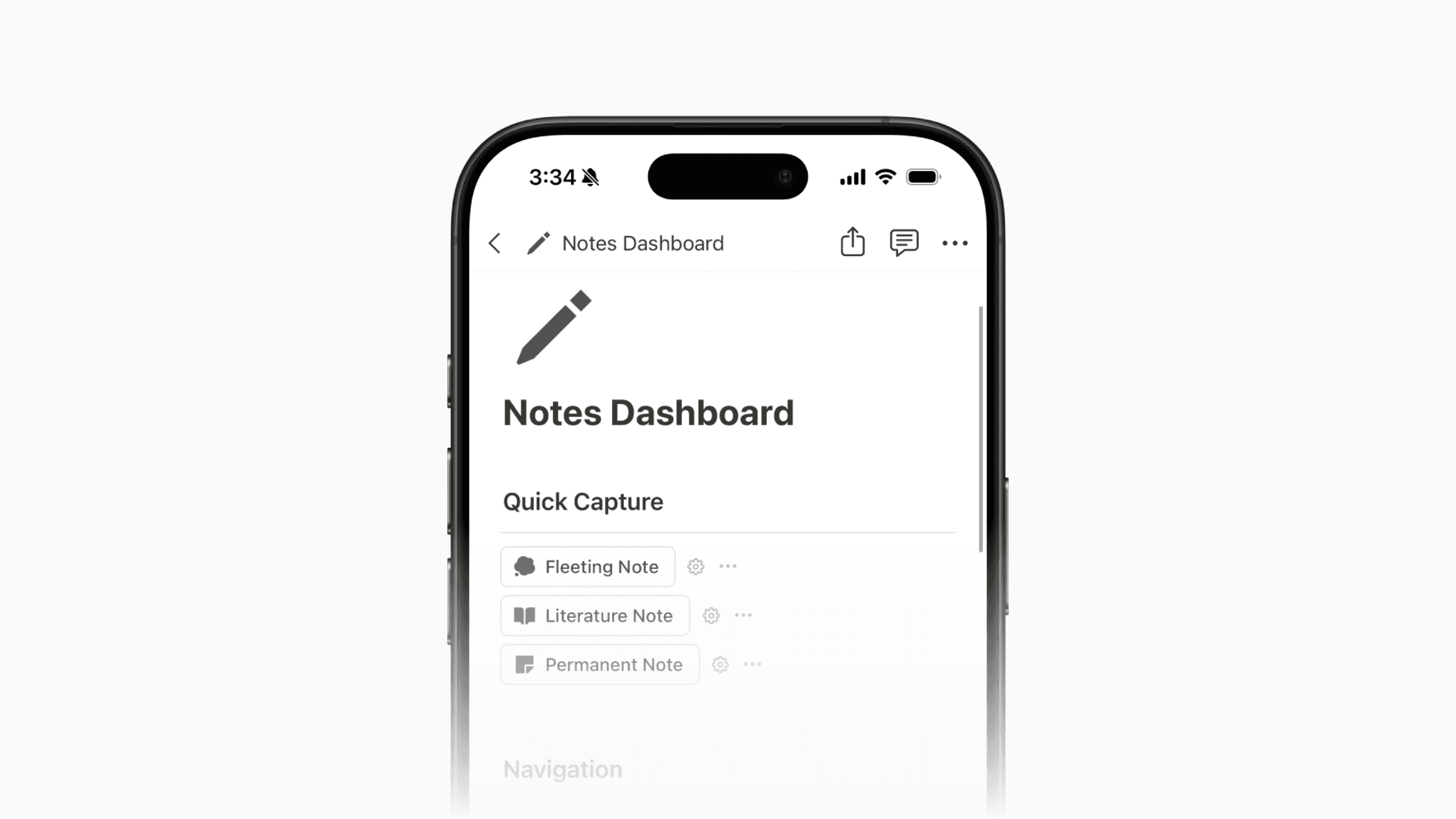 Notes Dashboard in Notion on iPhone