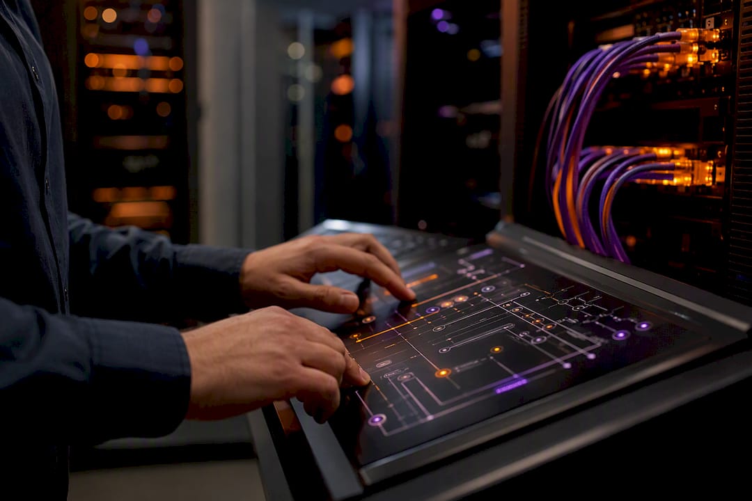 Hands controlling cloud security console