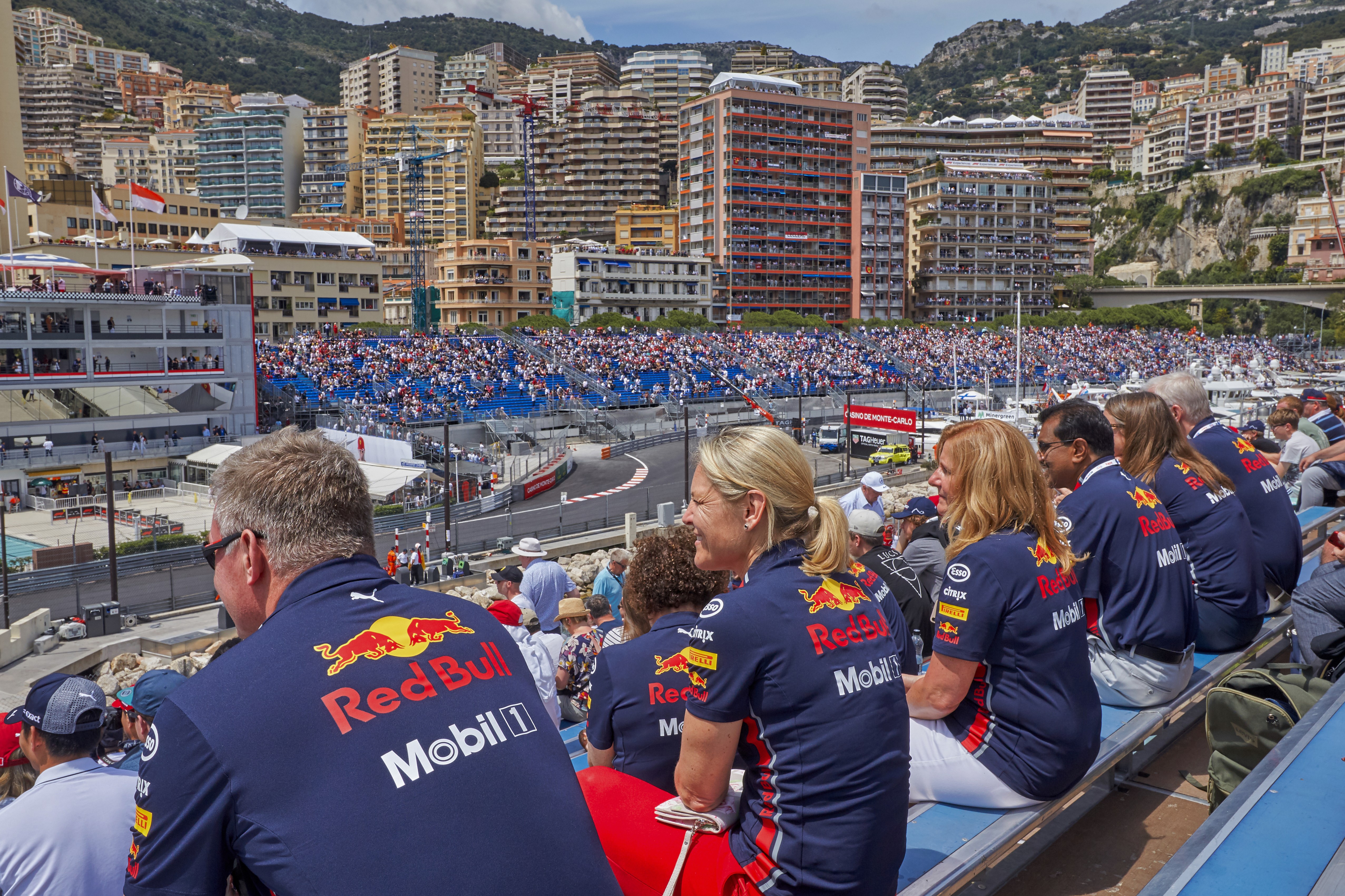 Vip guests watching Monaco Grand Prix Formula 1 on superyacht for ExxonMobil event – London event photographer Paul Severn.