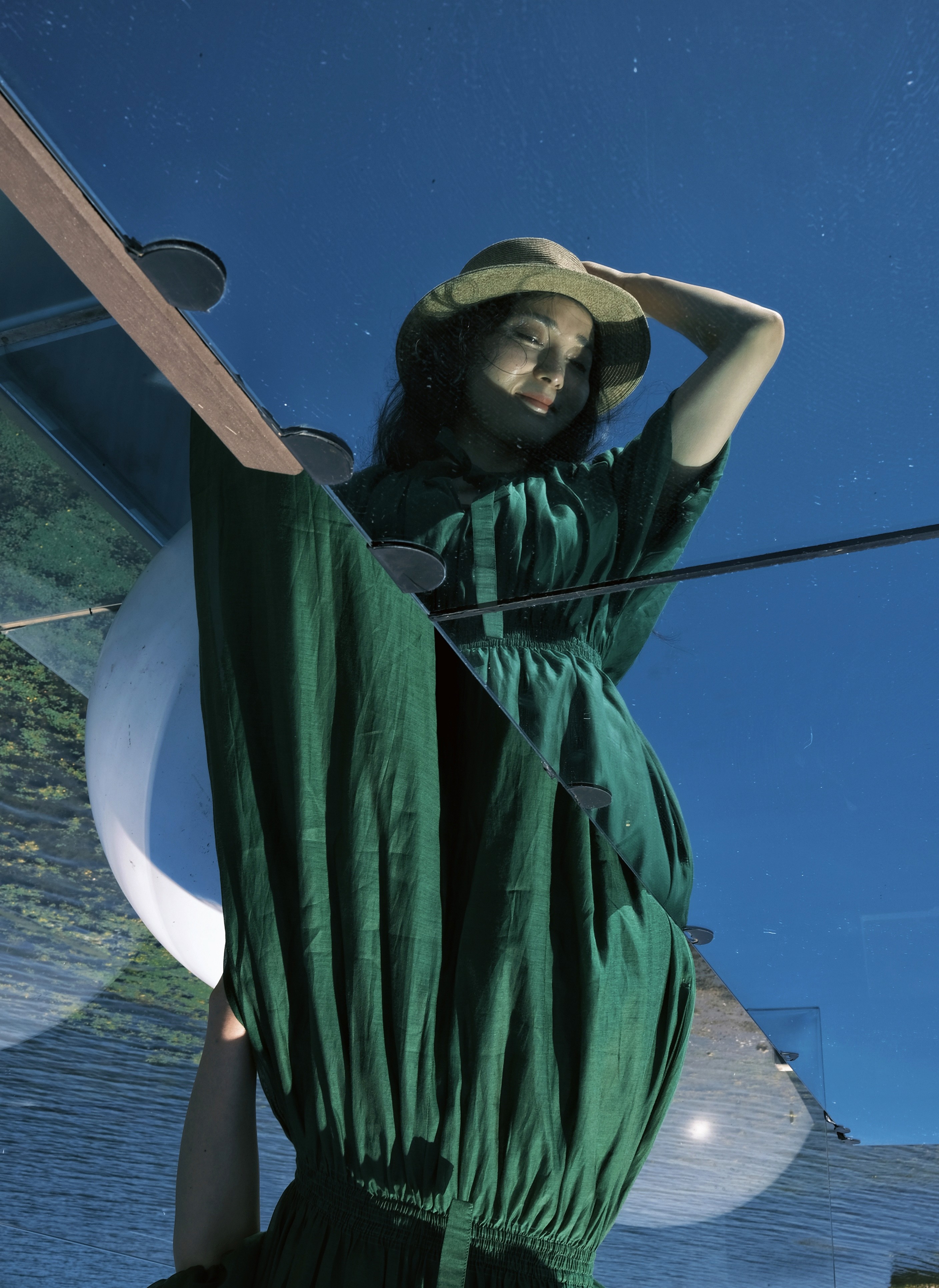 Lady reading over clouds