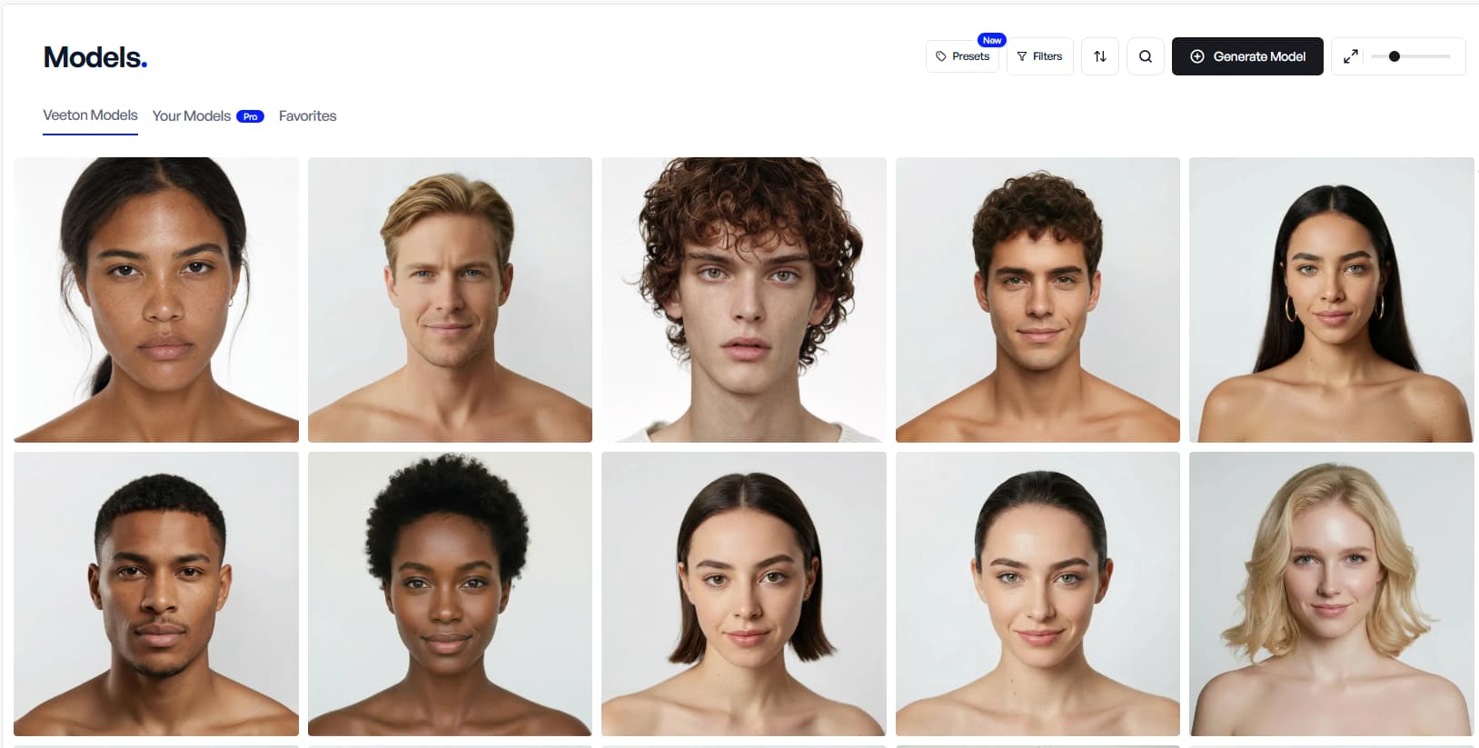 Veeton's AI model gallery