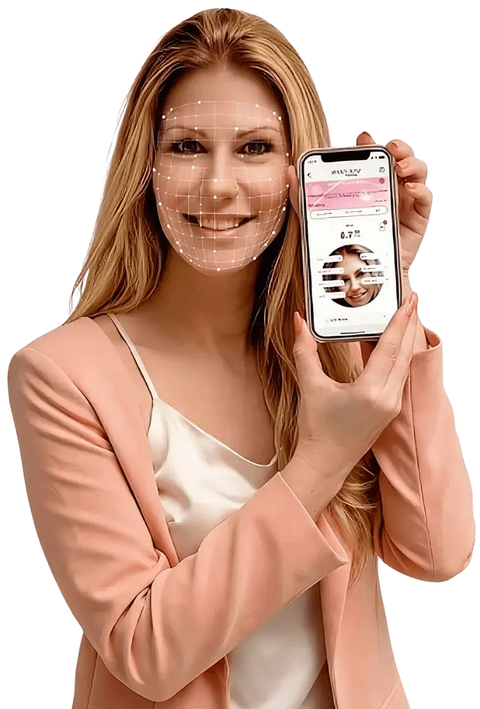 Mari Morales usando o Skin Analyzer Mary Kay pelo celular para análise de pele online