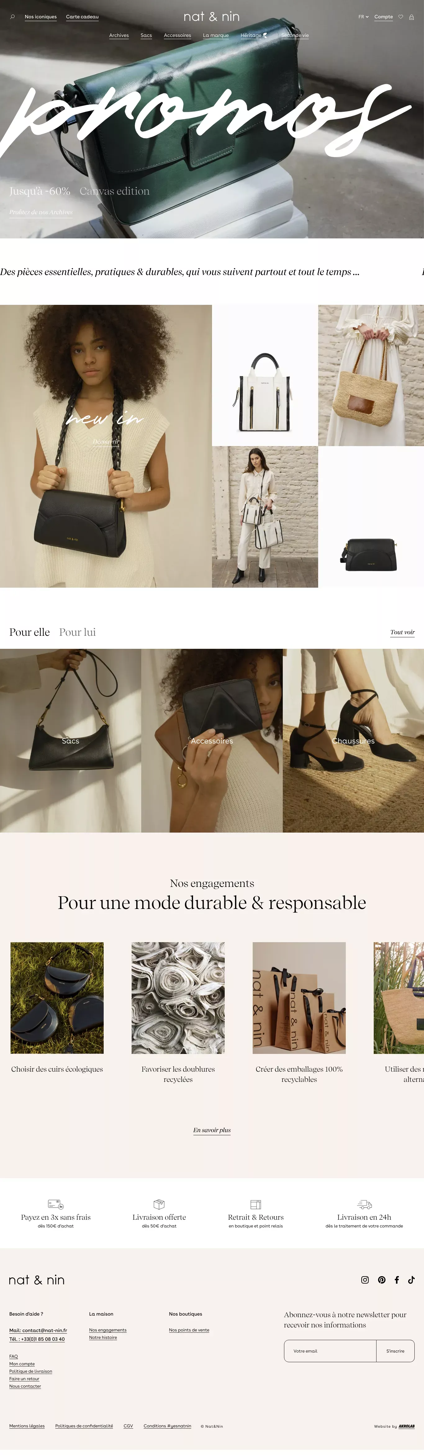 nat & nin : Maroquinerie tendance parisi ecommerce page screenshot showcasing Fashion and Ecommerce design