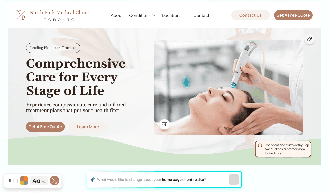 Website homepage with text