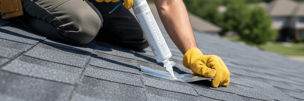 Roofer installing a standing seam metal roof with safety harness