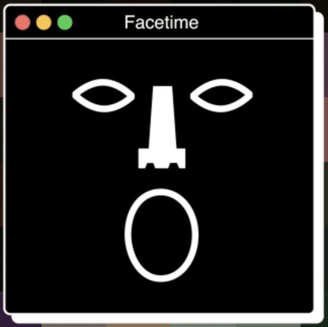 Minimalist face illustration using basic shapes inside a Facetime window frame.