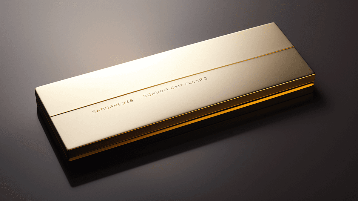 sleek gold rectangular object with soft glow underneath
