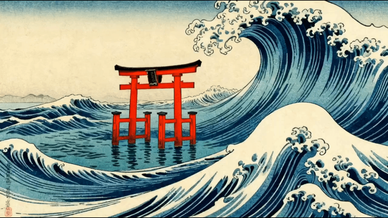Ink of Storms Dragon at the Torii - Creative story AI video template for TikTok and Instagram Reels
