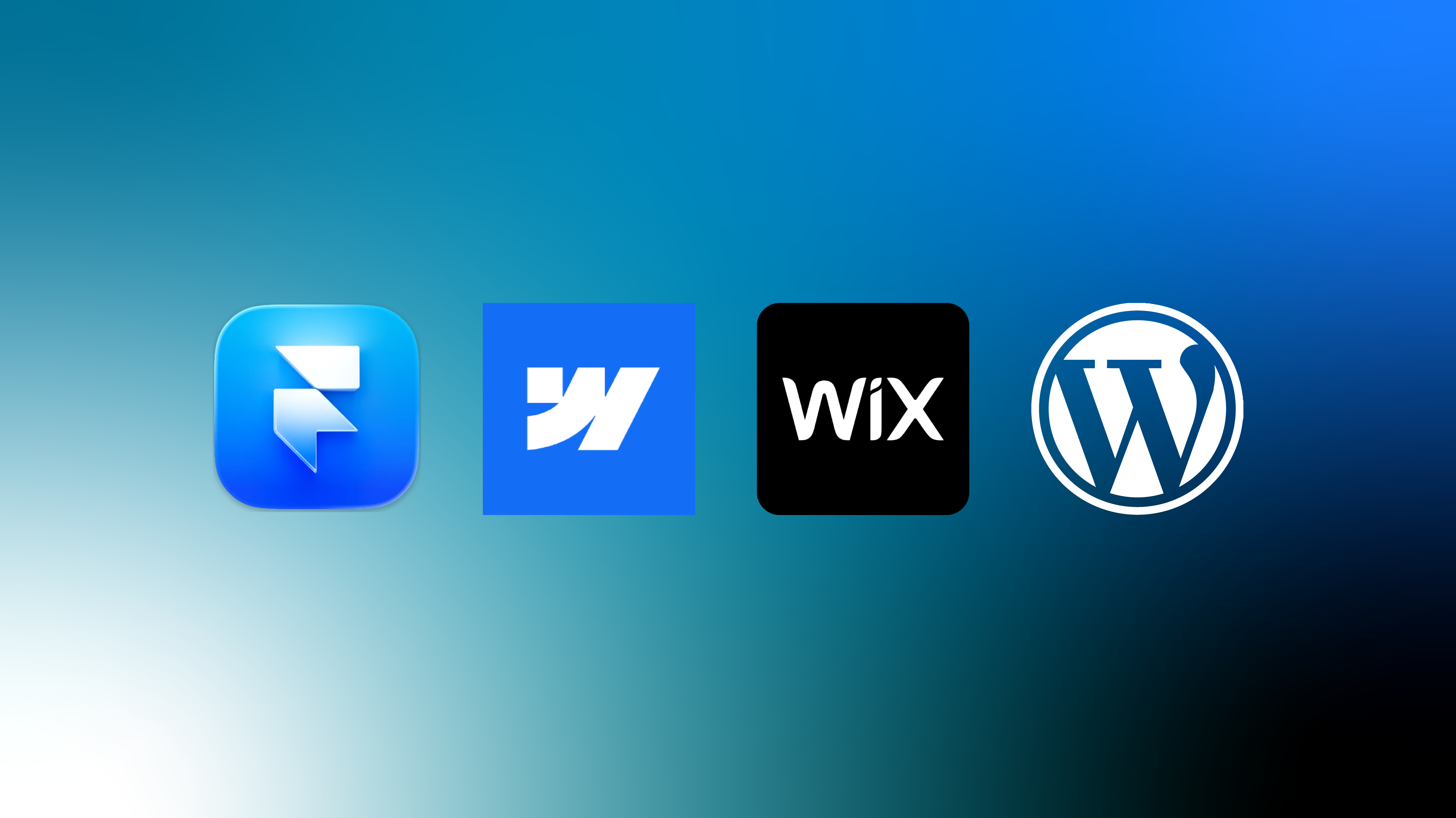 Logos of Framer, Webflow, Wix, and WordPress representing popular website building platforms