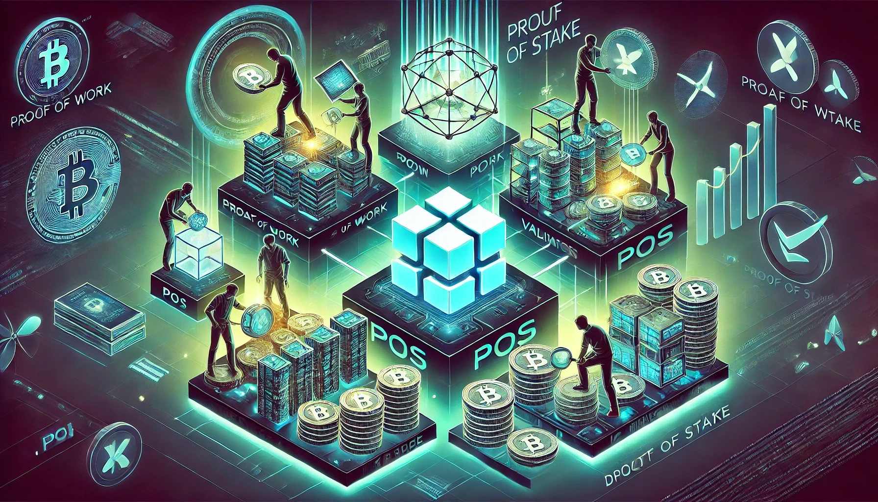 Crypto-themed image featuring charts, digital coins, and market trends, representing cryptocurrency trading and blockchain technology.