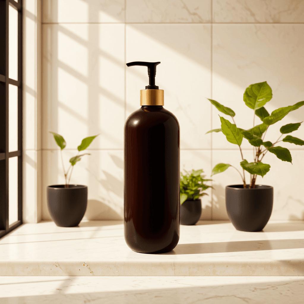 product photography of a bottle of shampoo