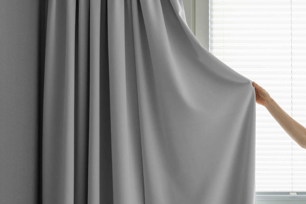 grey fabric curtain