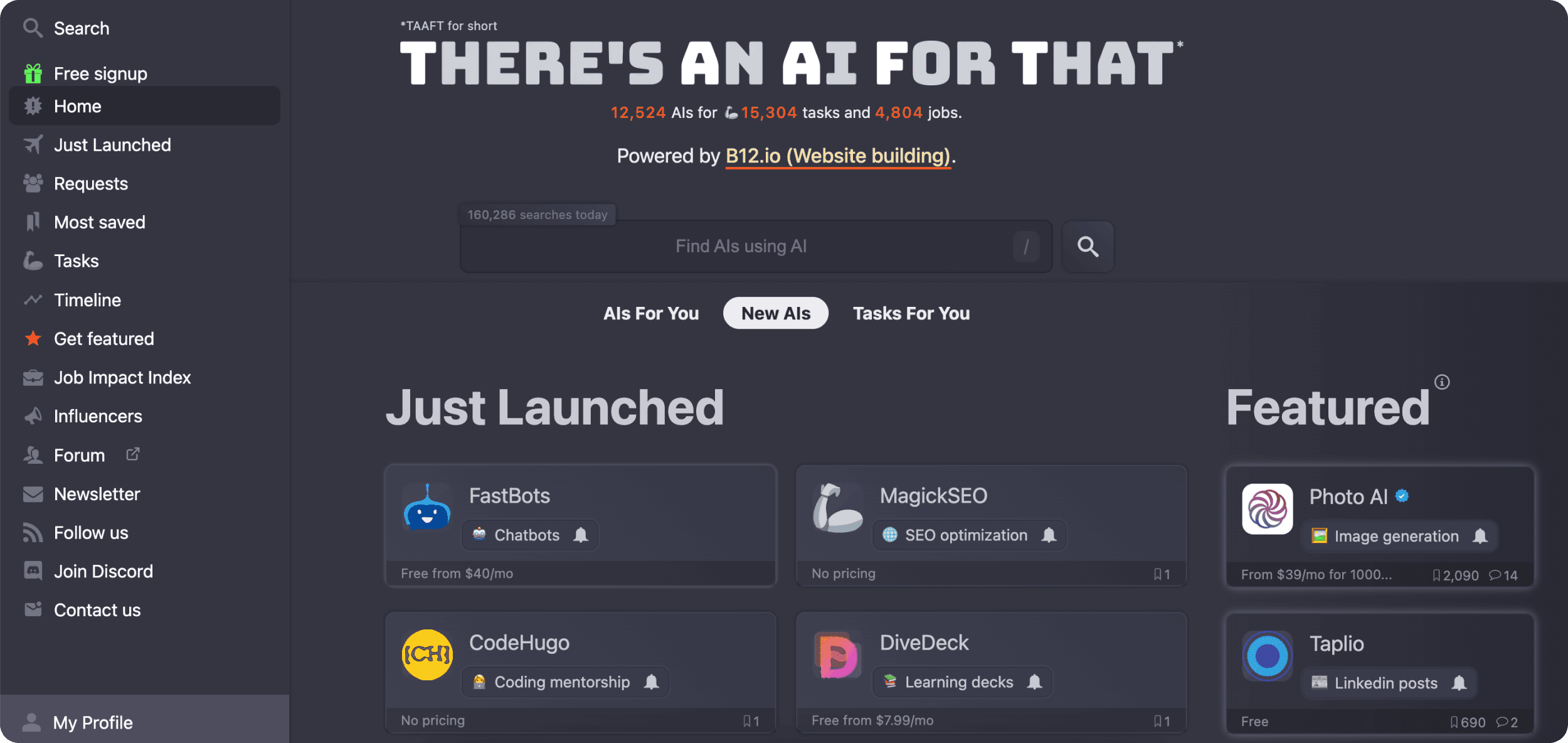 Snapshot of There's An AI For That website