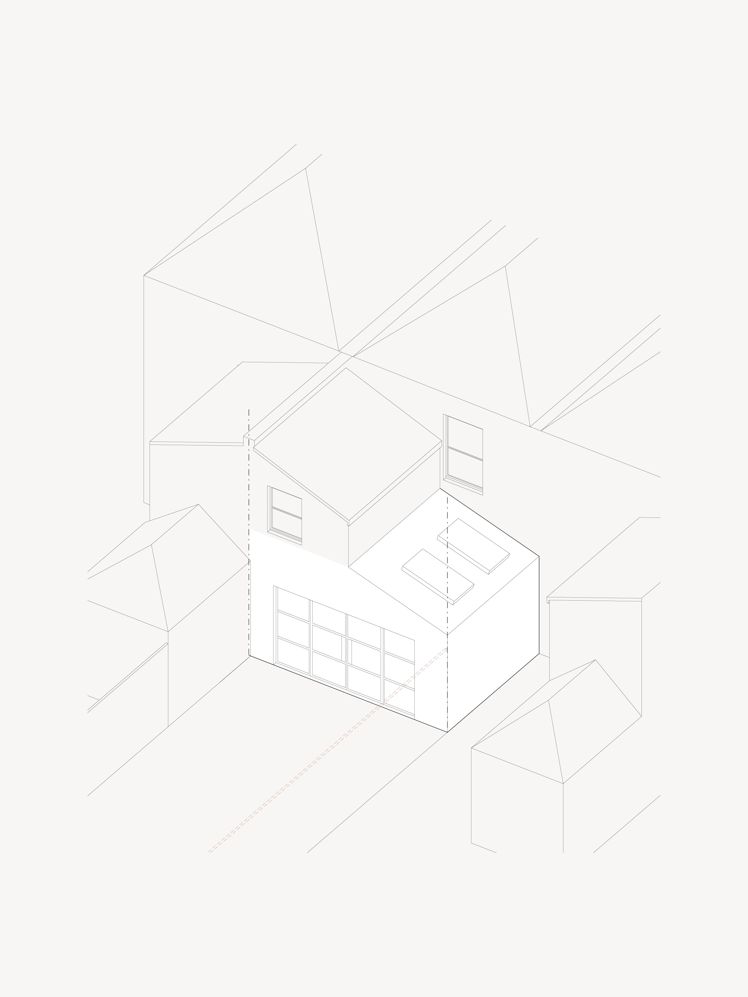 Proposed rear elevation drawing for the ground floor extension at Egerton Road, Bishopston, Bristol, showing full-width sliding doors and pitched roof over the new living space