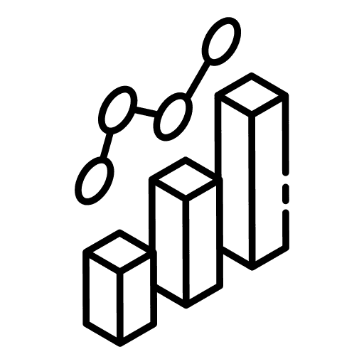 A line chart with bars and connected points, representing data analytics or growth.
