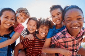 Group of happy children used as cover image for a parenting discussion group chat community