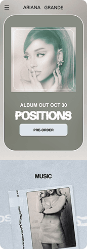 Mobil screenshot of Ariana Grande website