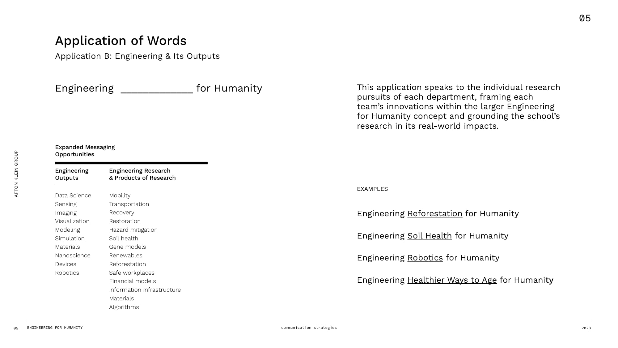 Deck slide: Application B, engineering and its outputs