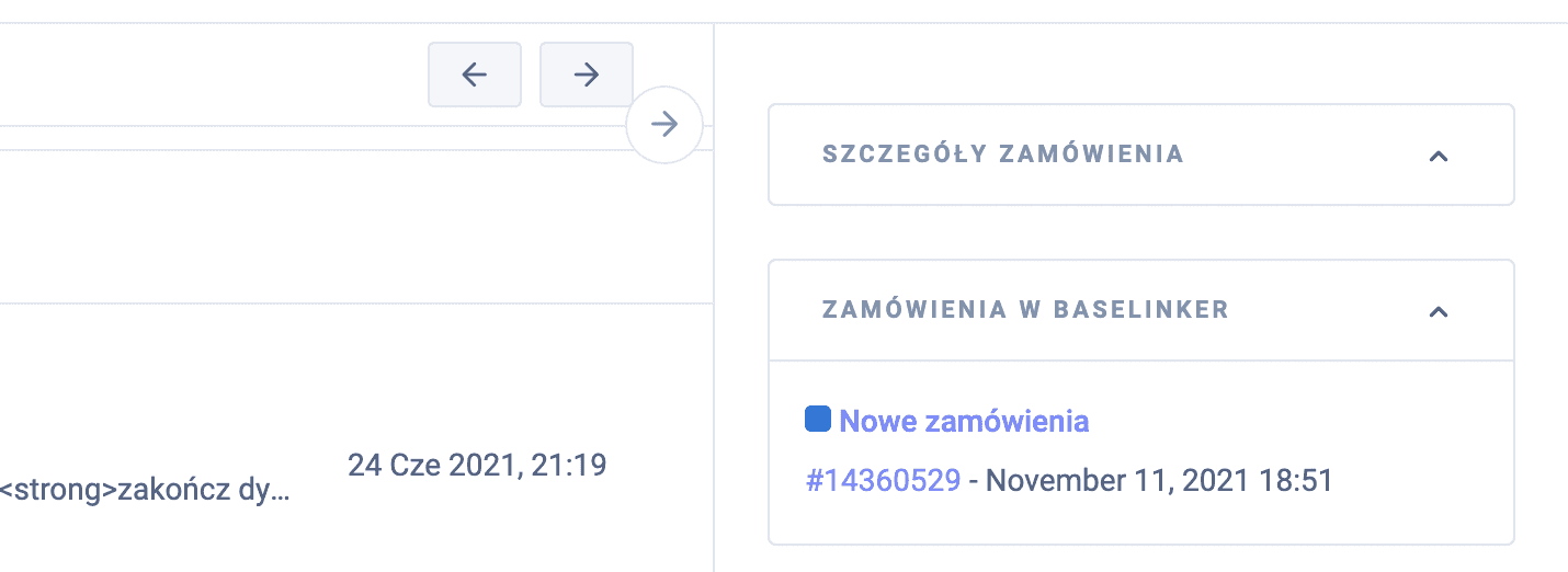 Zakładka Zamówienia w Base przy tickecie w Responso