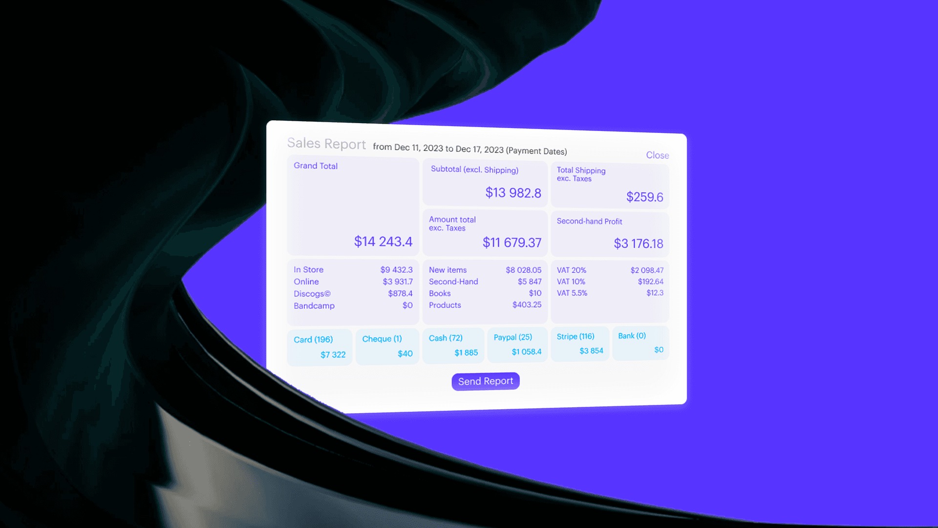 Sales report backoffice view