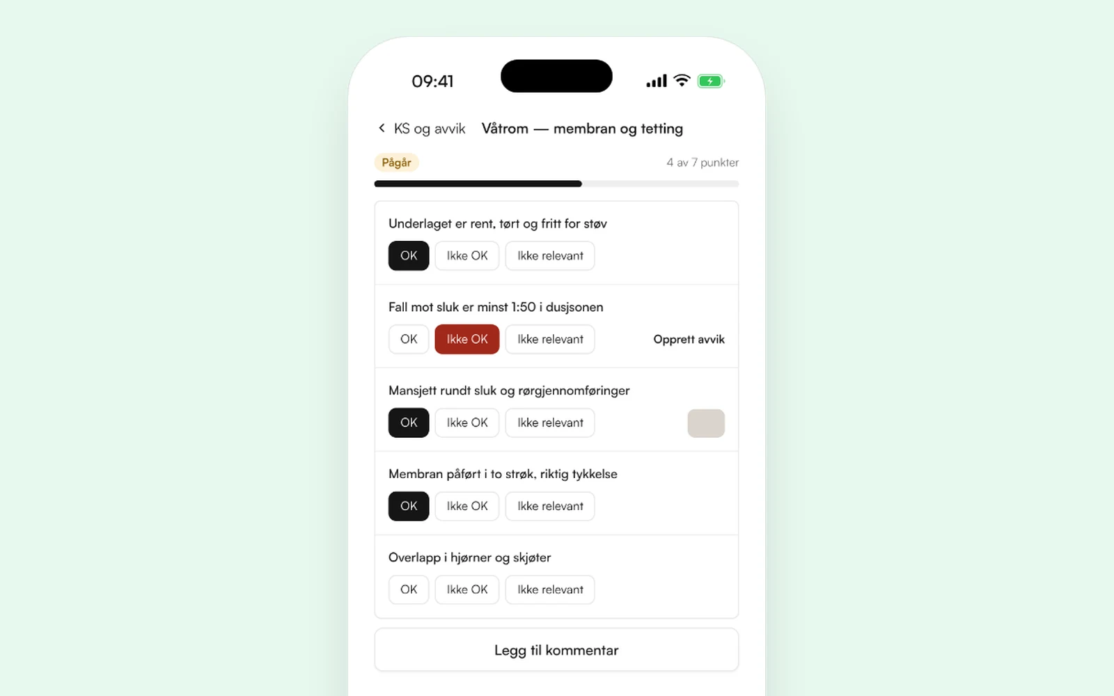 Sjekkliste som fylles ut på mobilen i Proanbud