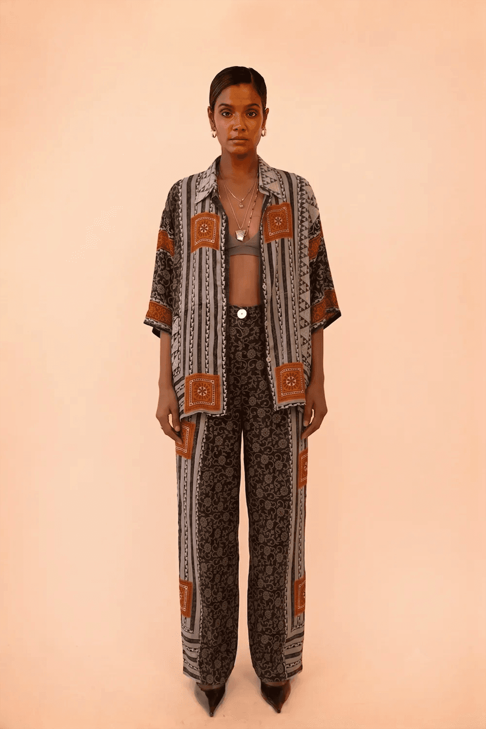 OJAS SHIRT is our one of a kind oversized printed silk shirt, handcrafted by skilled artisans in house