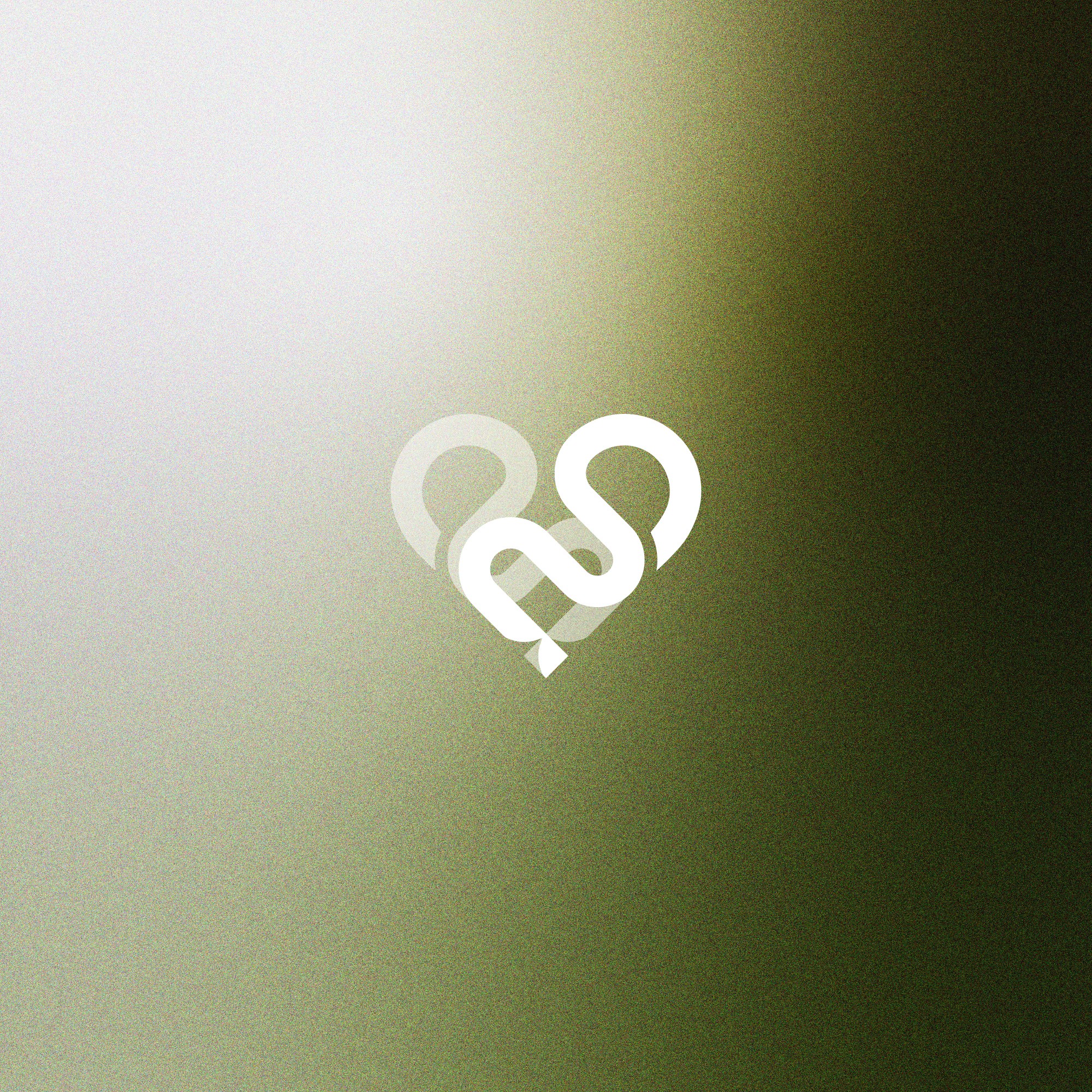 Icone coeur matcha digitale sur fond vert dégradé avec du grain.