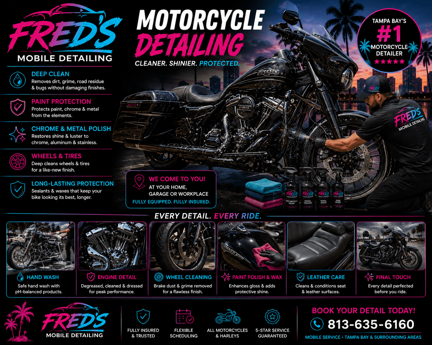 Harley-Davidson motorcycle detailing in Tampa, Florida