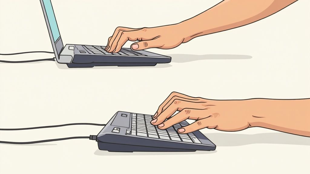 An ergonomic keyboard setup on a clean desk.