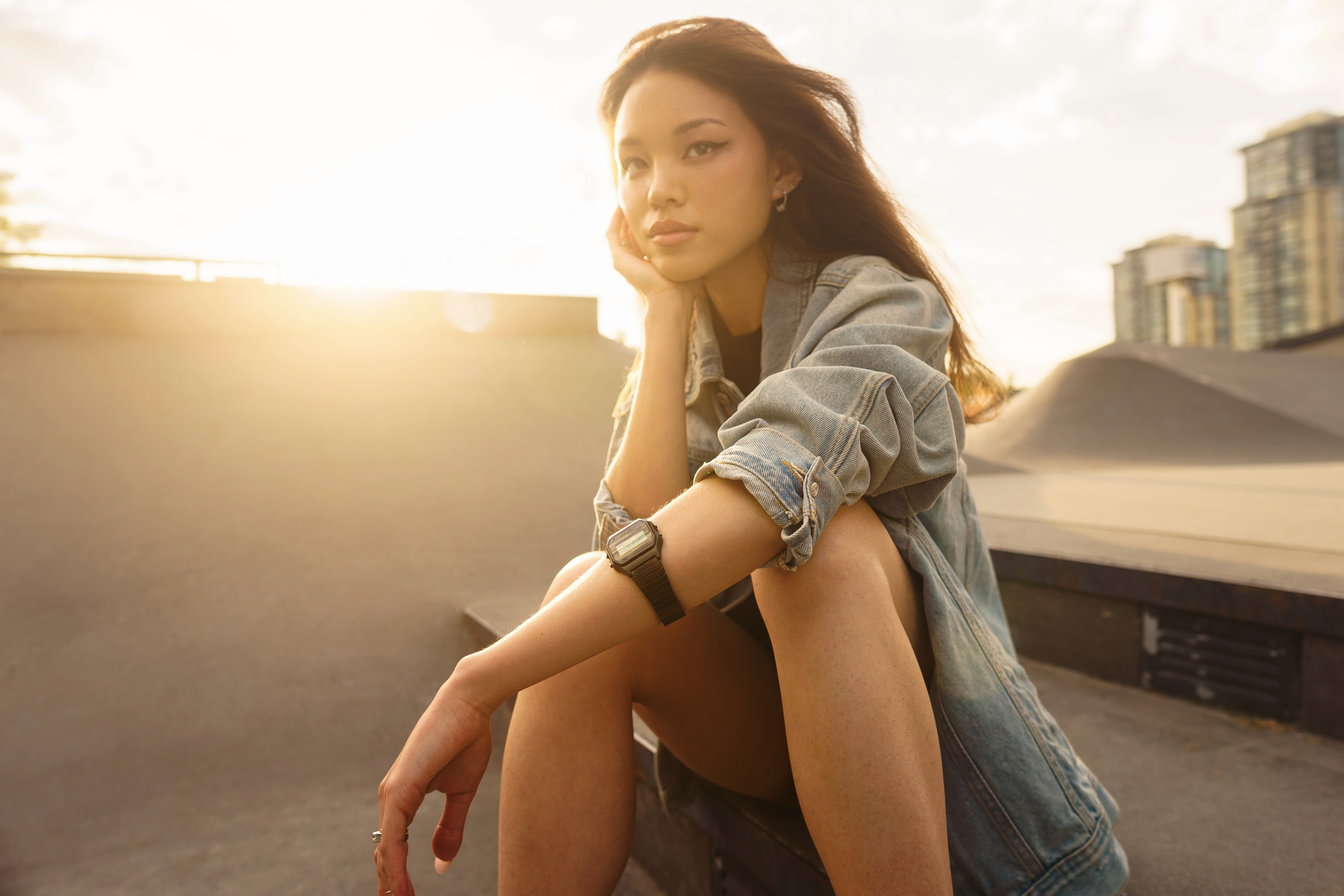 female model wearing watch