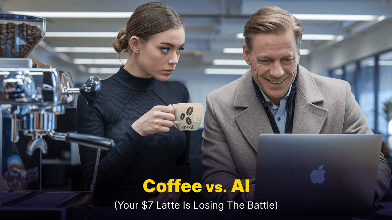 Coffee Productivity vs AI - Artificial Intelligence Latte vs savvy Boss