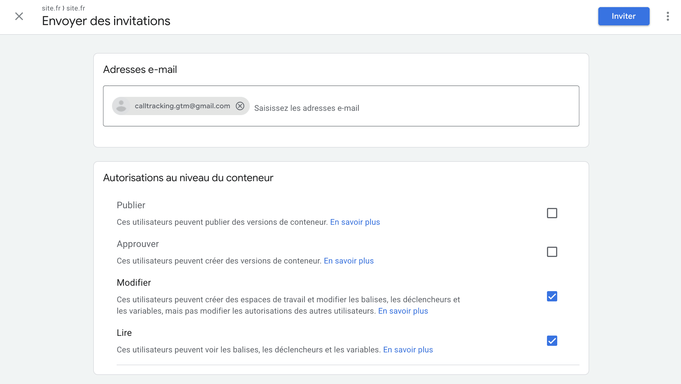 Configuration des droits GTM