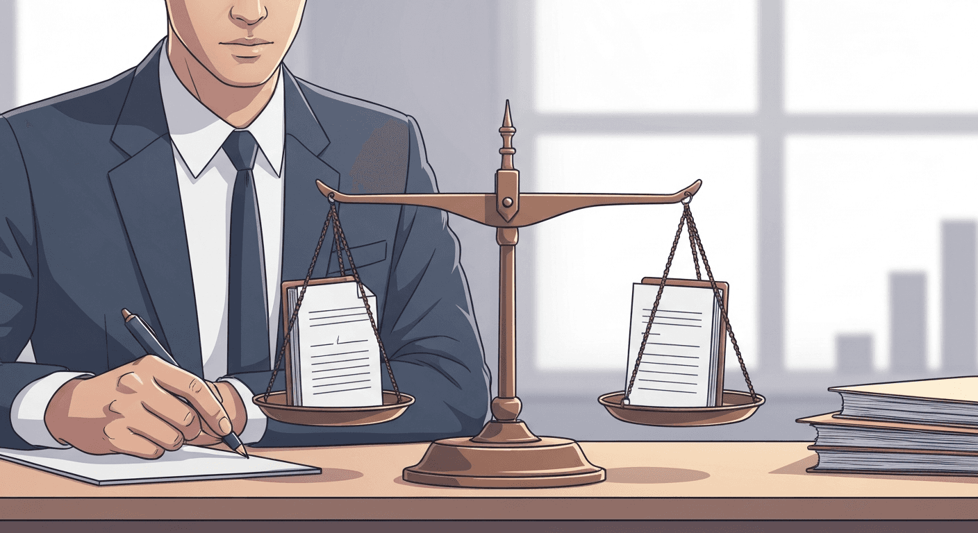 Balanced scales with NDA folders