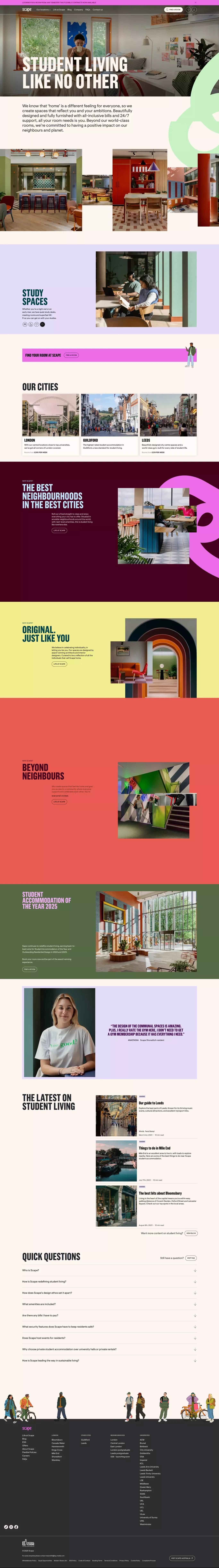 Student Accommodation at Scape ecommerce page screenshot showcasing Furniture & Interiors and Local Business design