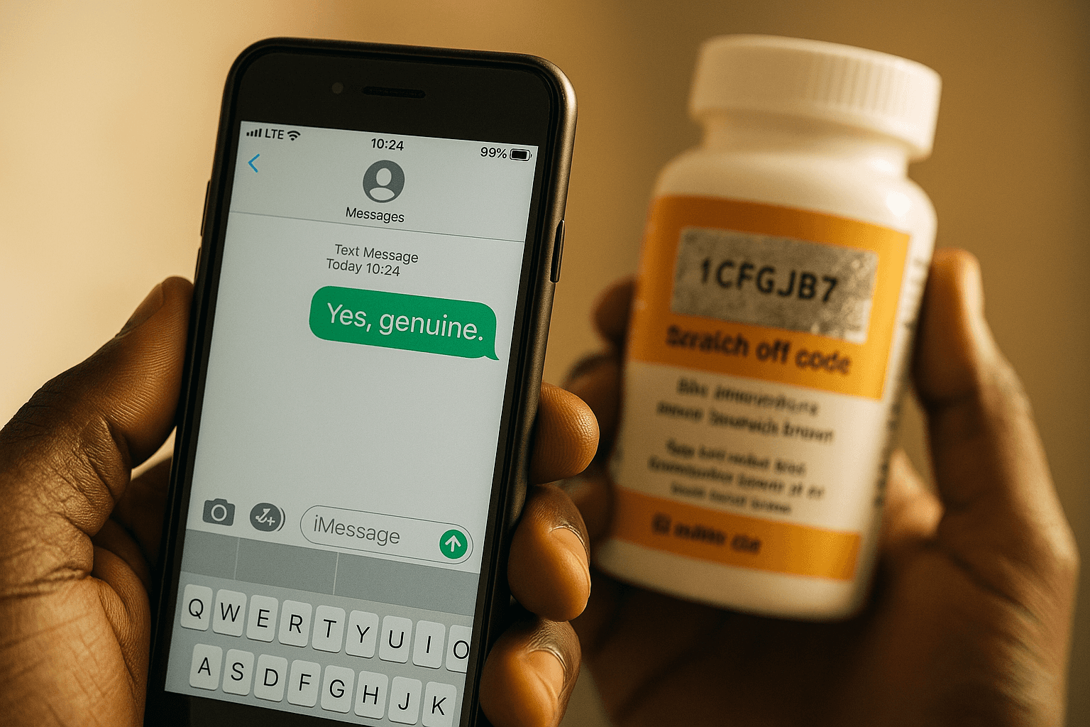 Ashifi Gogo's Sproxil mobile authentication system - African consumer verifying medicine authenticity via SMS text message by scratching verification code on pharmaceutical package, combating counterfeit drugs that kill 700,000 people annually in developing countries.