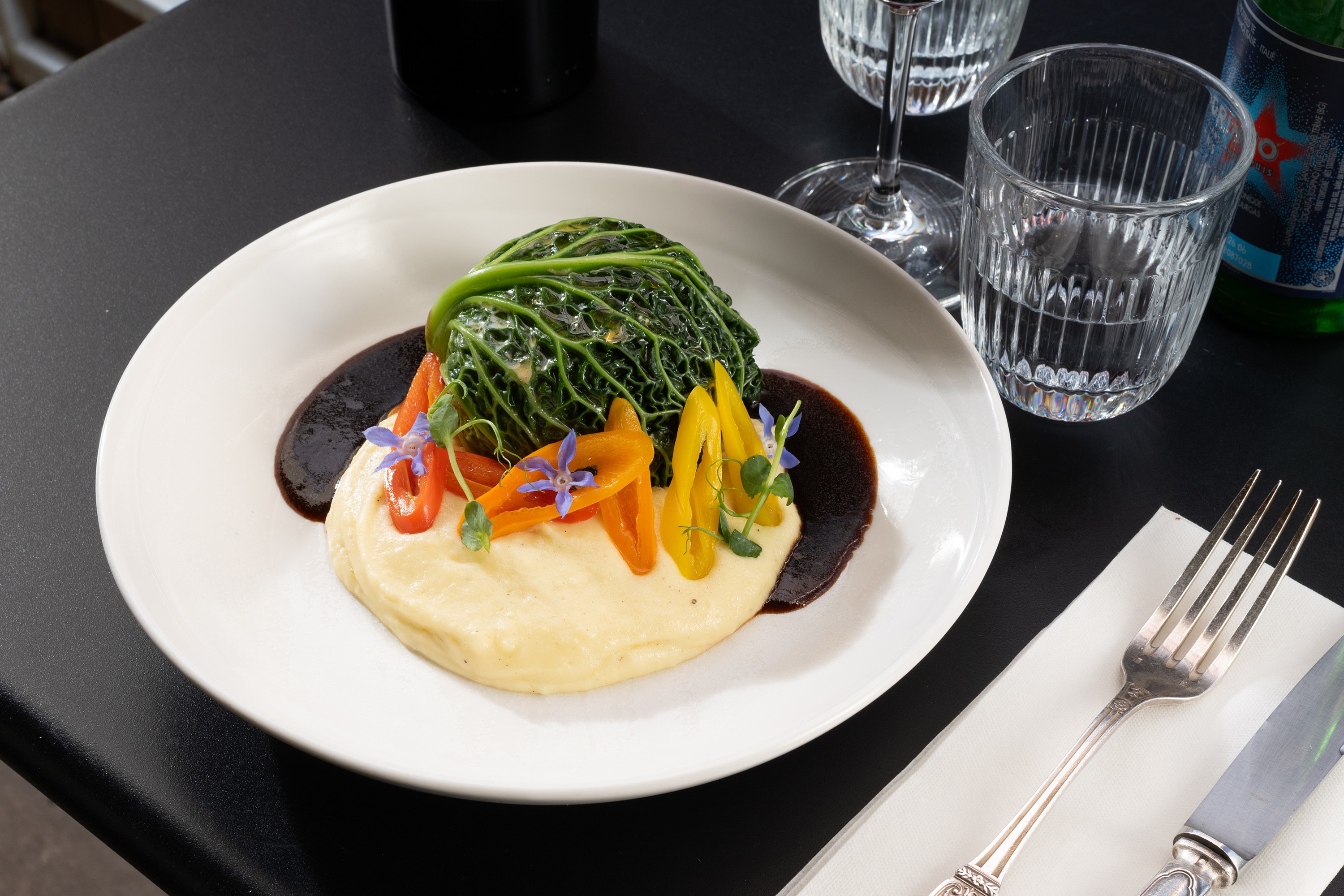 Strawberry Mille-Feuille on a white plate