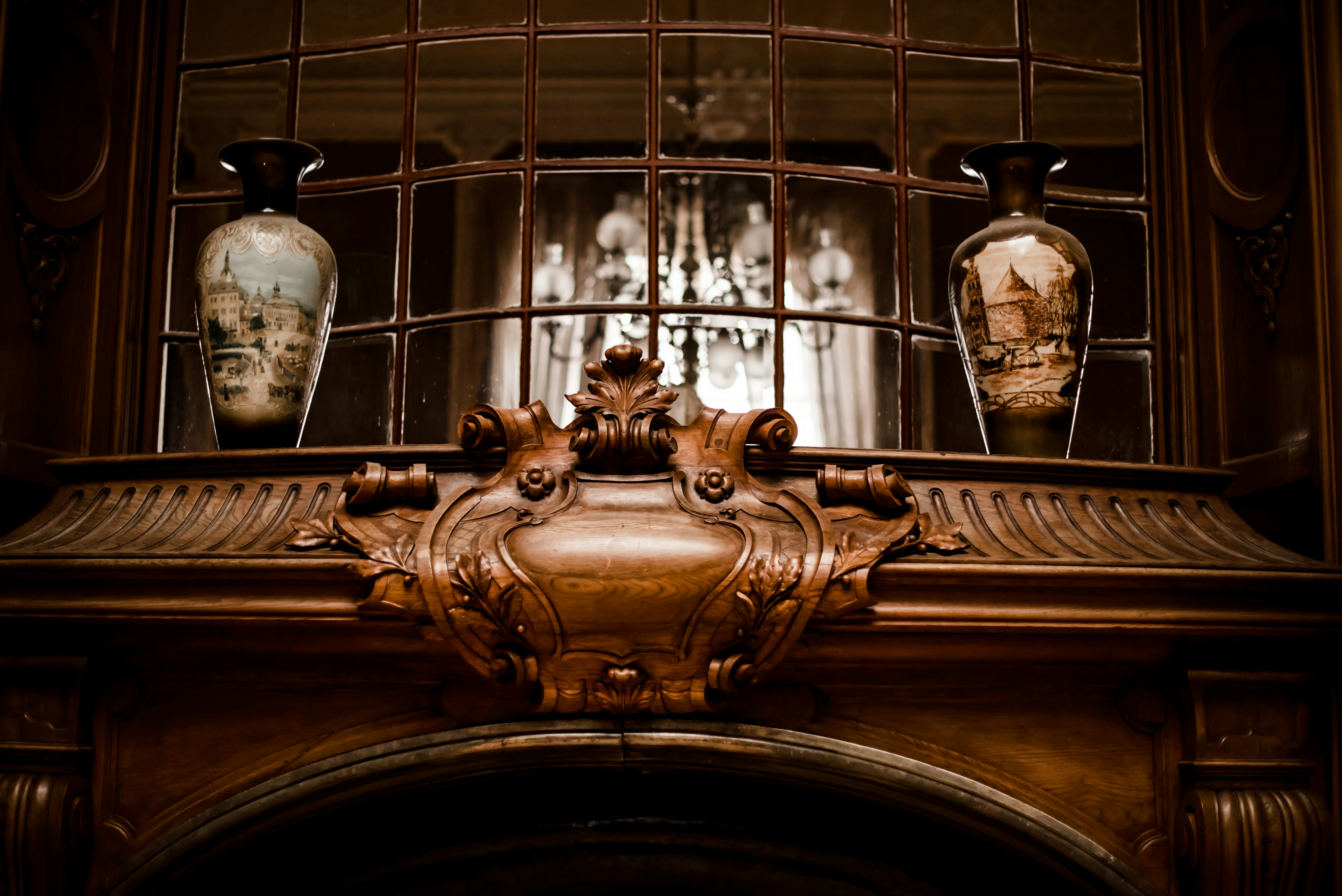Close-up view of traditional wooden craftsmanship.