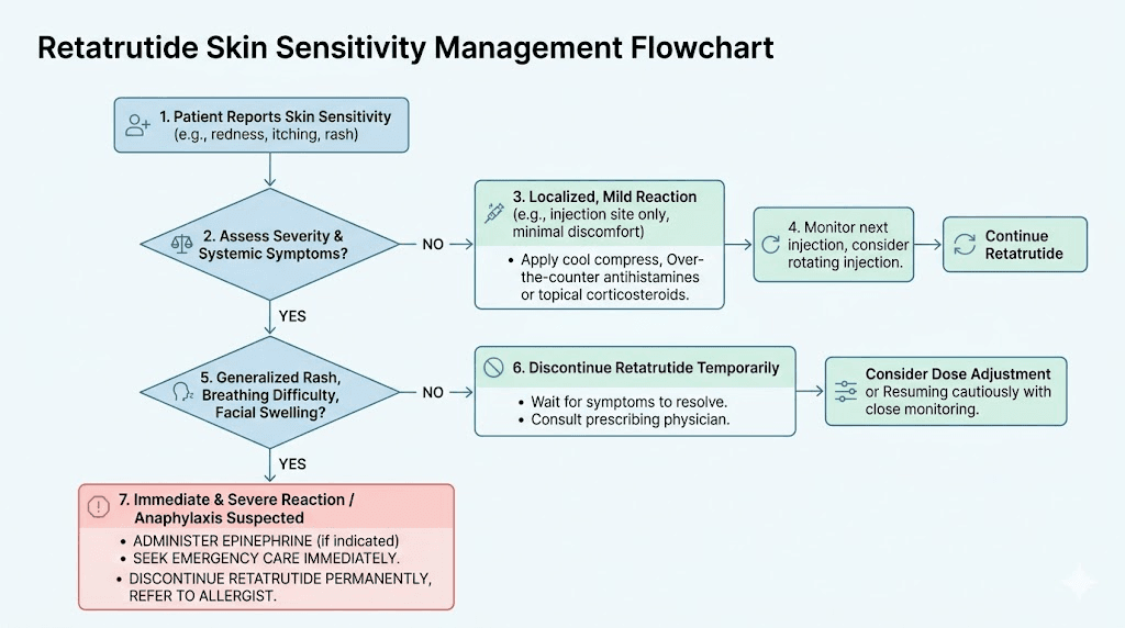 Retatrutide skin sensitivity management flowchart with decision points