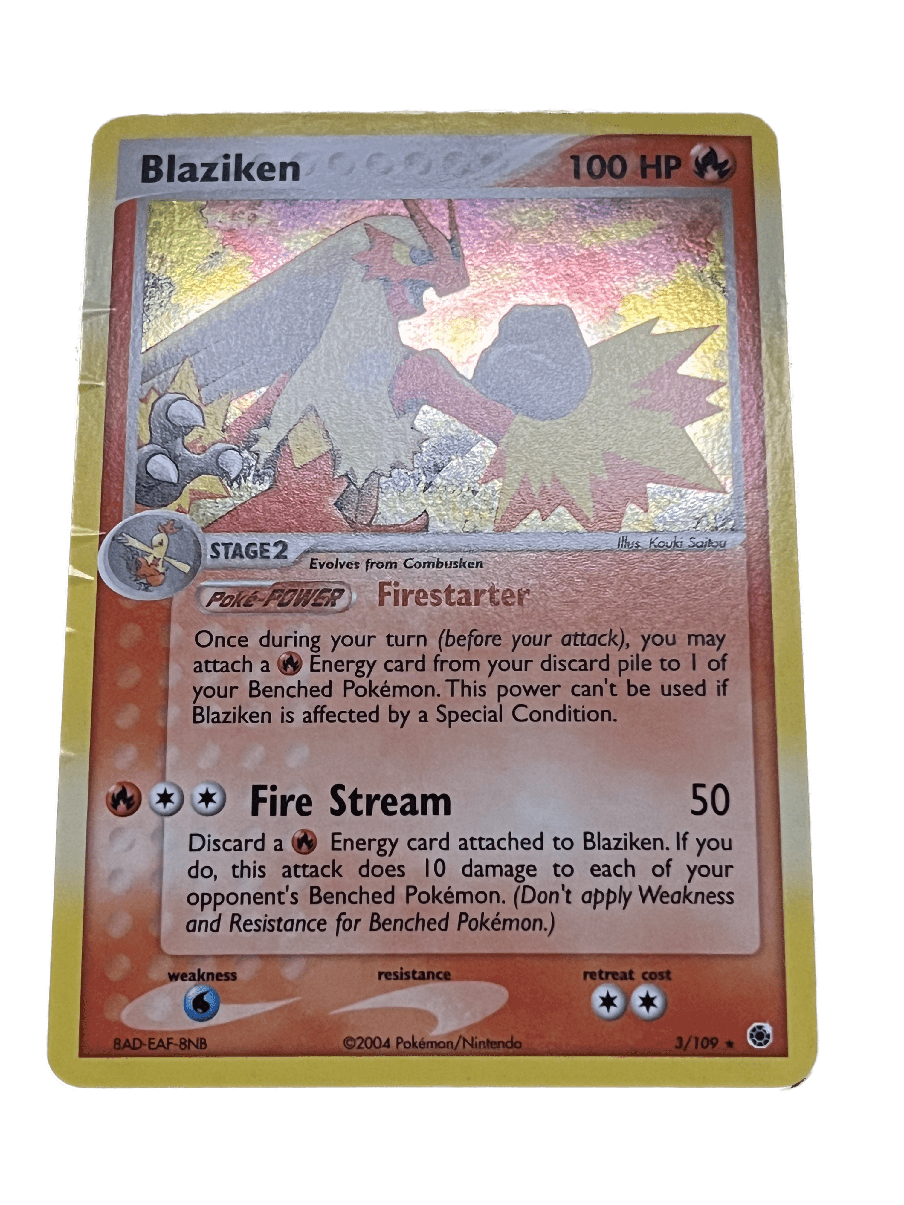 Blaziken card before restoration