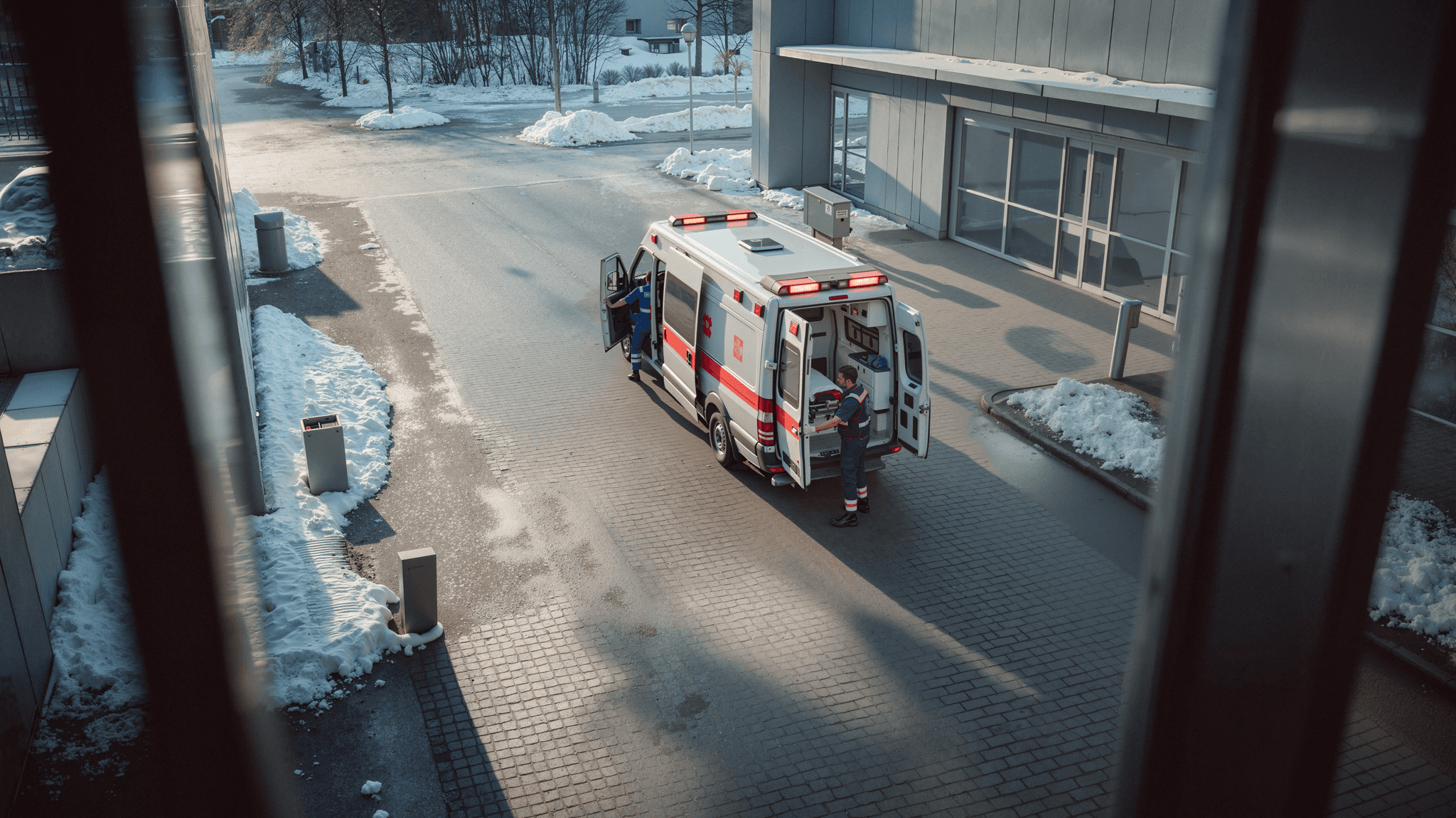 Raychem medical application image of an ambulance at a medical centre