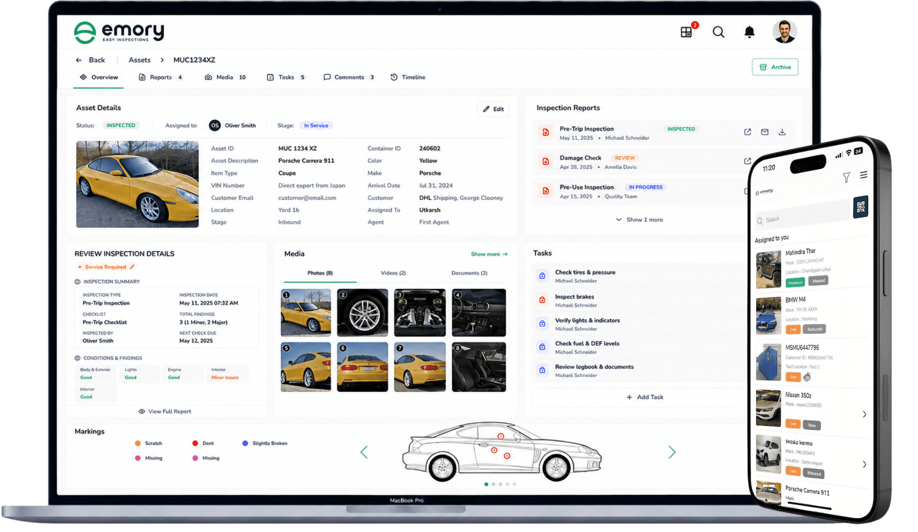 Web dashboard showing automotive inspection results