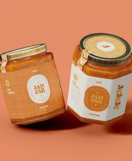 Étiquette de pot de confitures mignonnes orange sur fond blanc. 