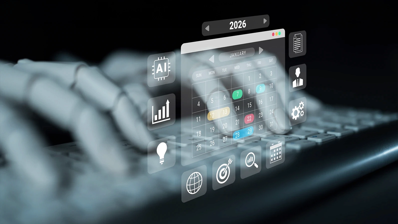 AI managing 2026 schedules and business calendars, automating event planning and optimizing productivity across organizational workflows Parse