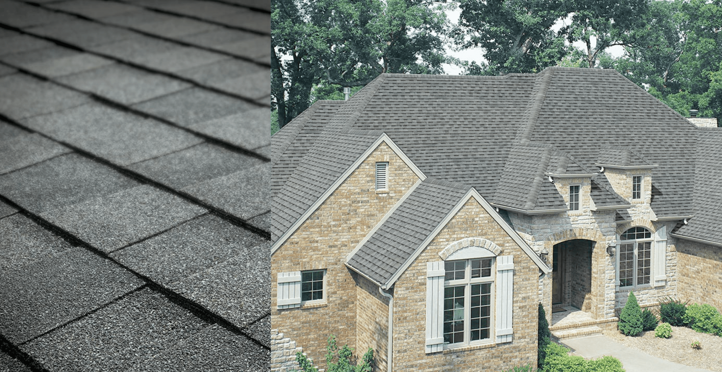 Combined beauty shot and swatch for Tamko Titan XT shingles in Virginia Slate color.