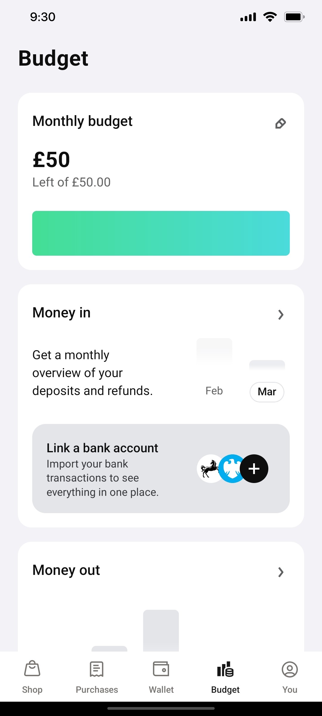 Klarna Budget Page Screen
