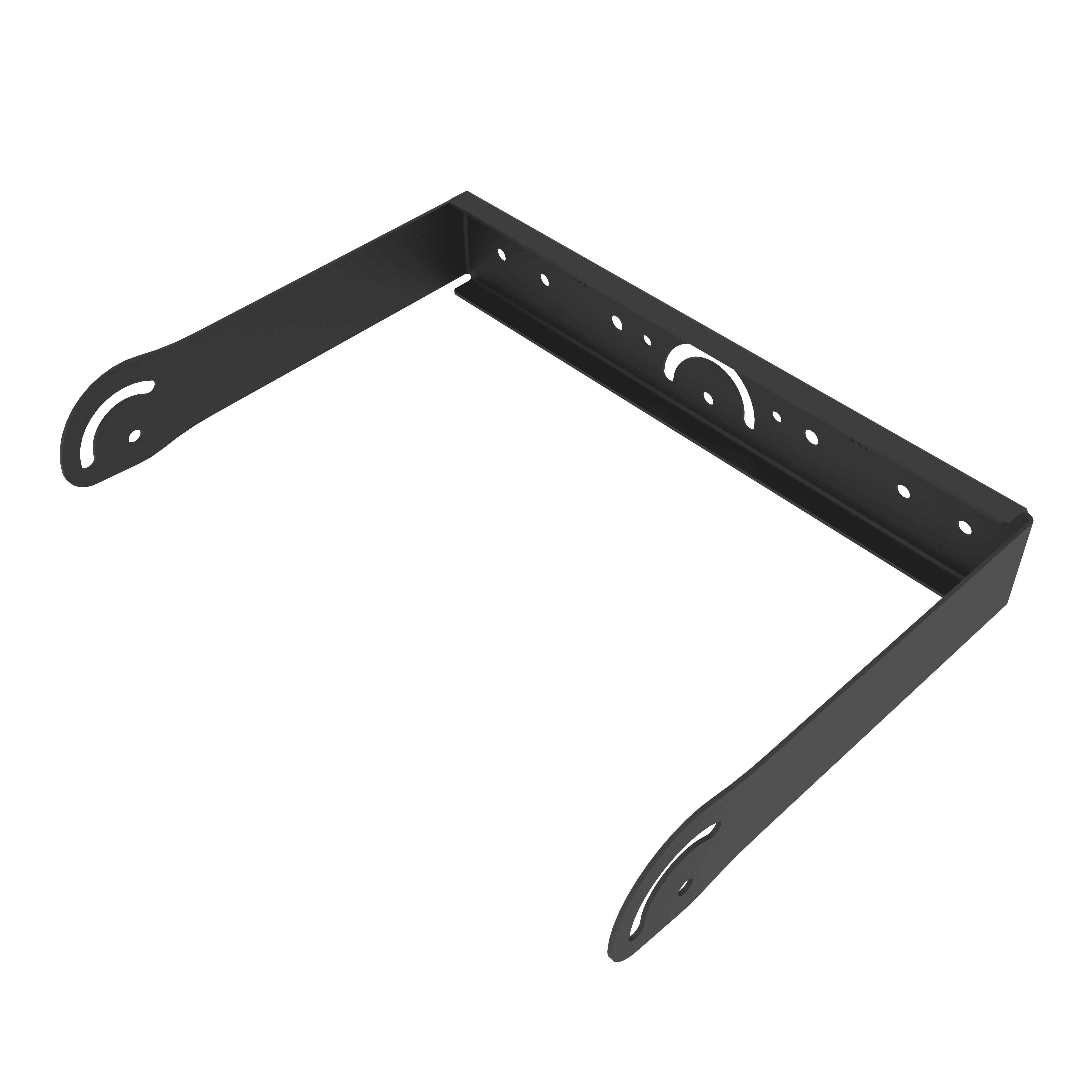 Black metal bracket with curved end tabs.