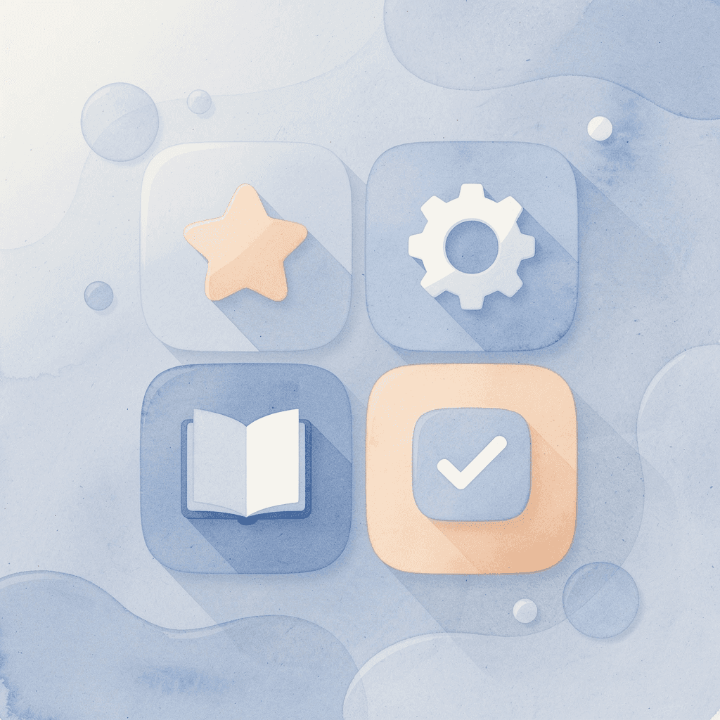 Four icons representing curriculum requirements, documentation, academics, and learning styles