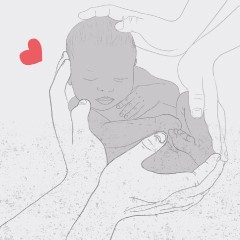 Portada de Sistema de protección a la maternidad y paternidad: perspectivas y desafíos del postnatal masculino en Chile, estudio de IdeaPaís, mostrando una ilustración de manos que resguardan a un bebé con un corazón dibujado en un costado. 